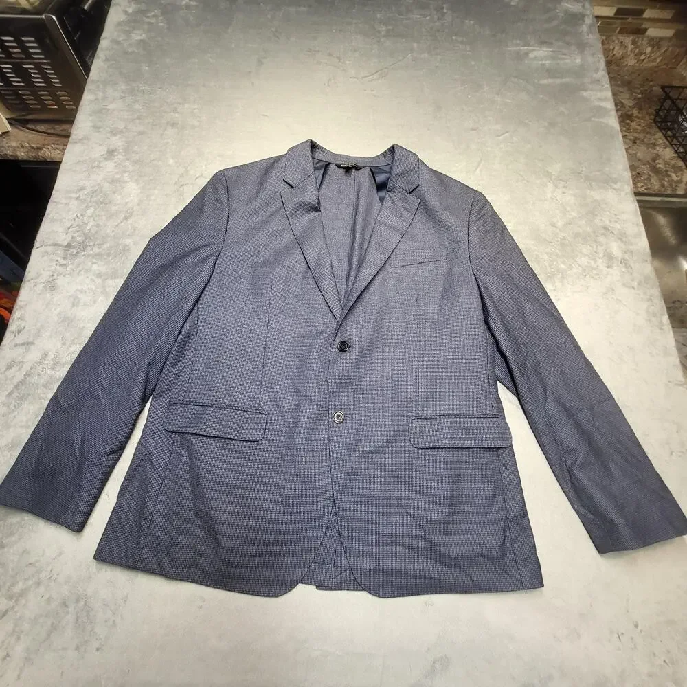 Banana Republic Suit Jacket Mens 48 Blue Check Slim Fit Wool Blend Notch Lapel